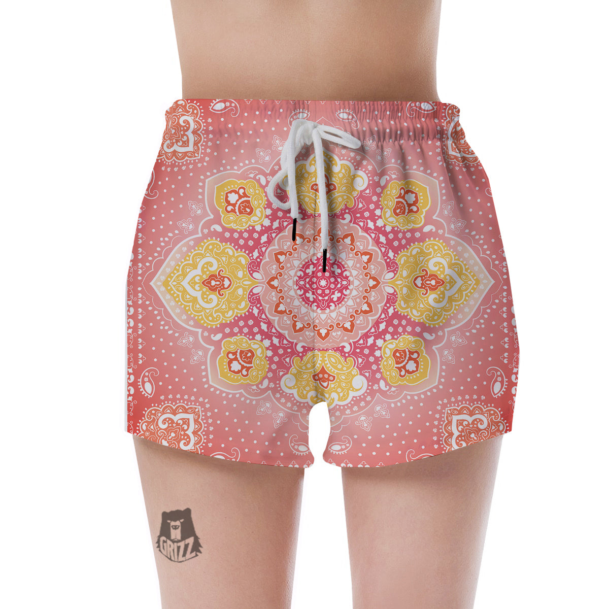 Indian Paisley Bandana Pink Print Women's Shorts-grizzshop