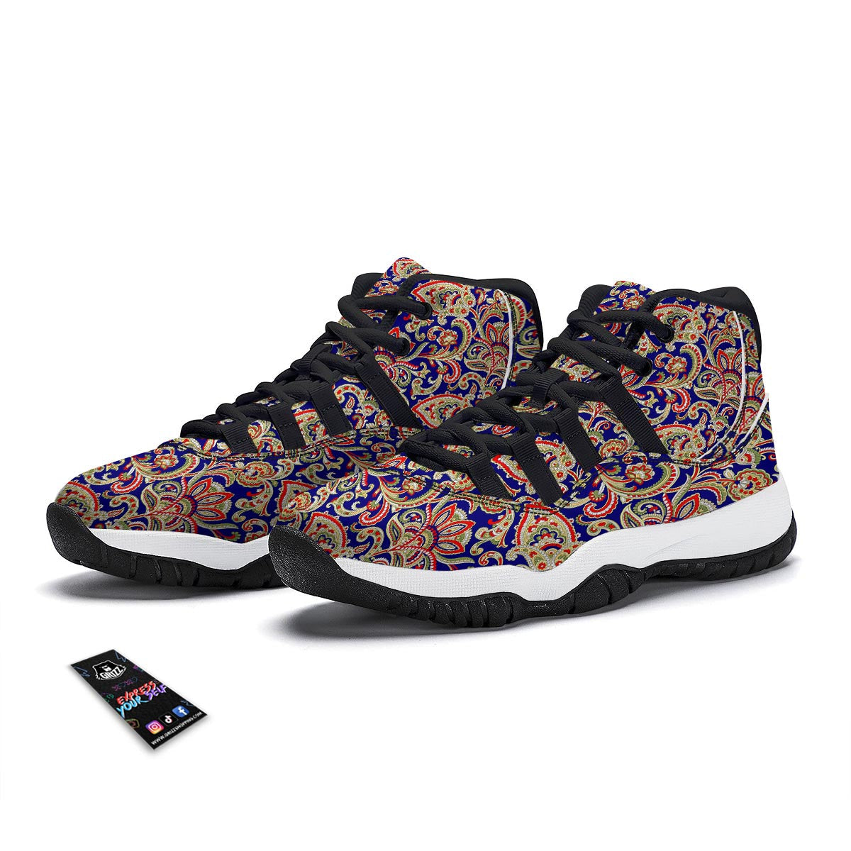 Indian Paisley Black Bball Shoes-grizzshop