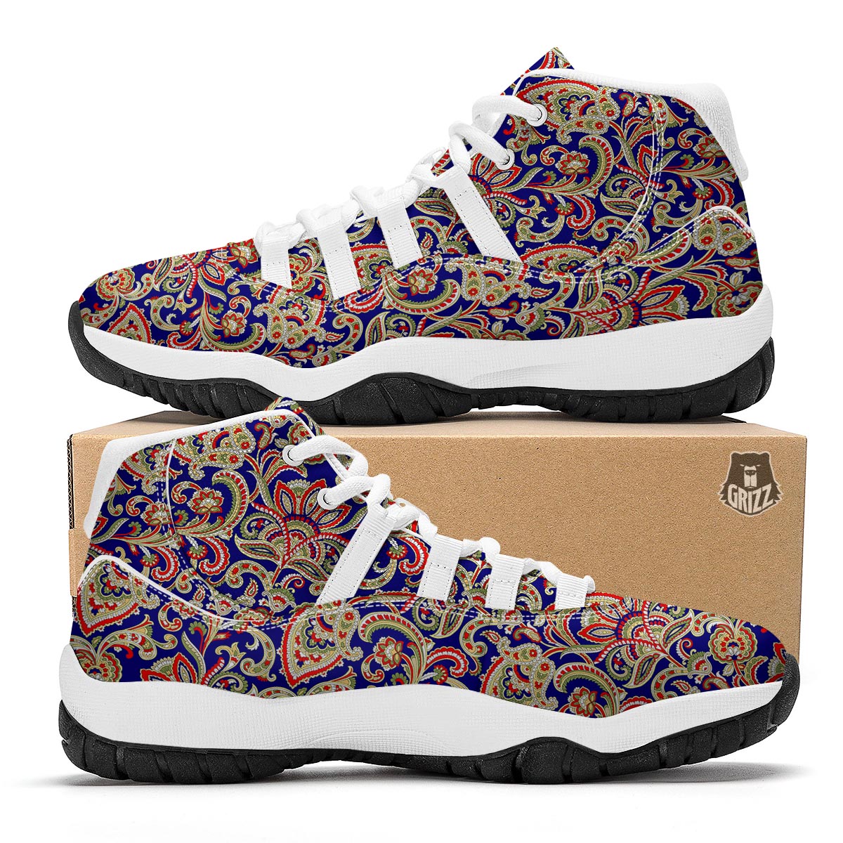 Indian Paisley White Bball Shoes-grizzshop