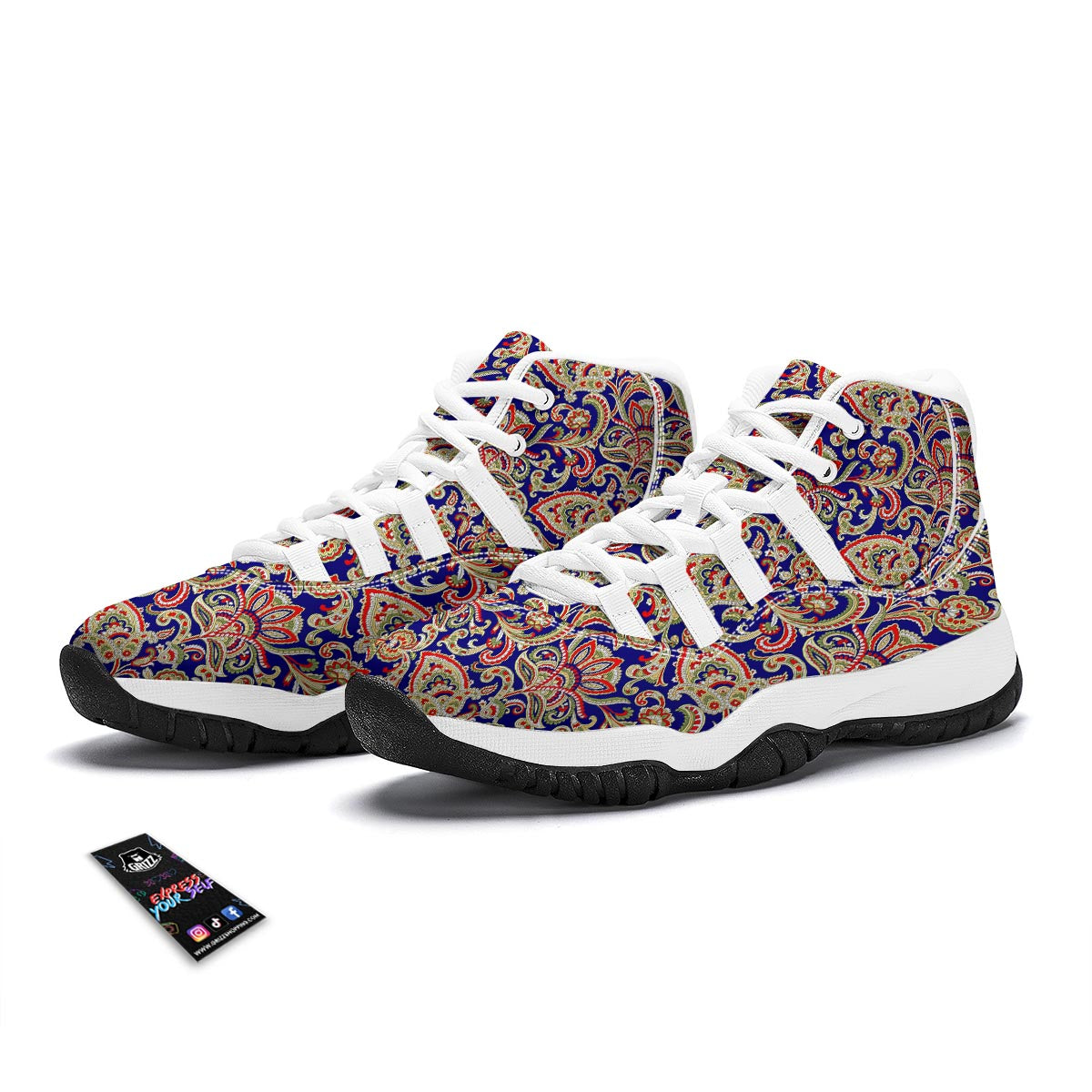 Indian Paisley White Bball Shoes-grizzshop