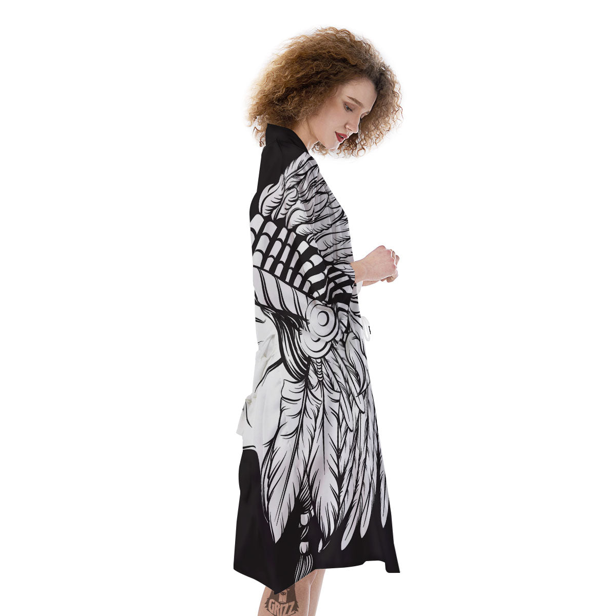 Indian Portrait Monochrome Native Print Kimono-grizzshop
