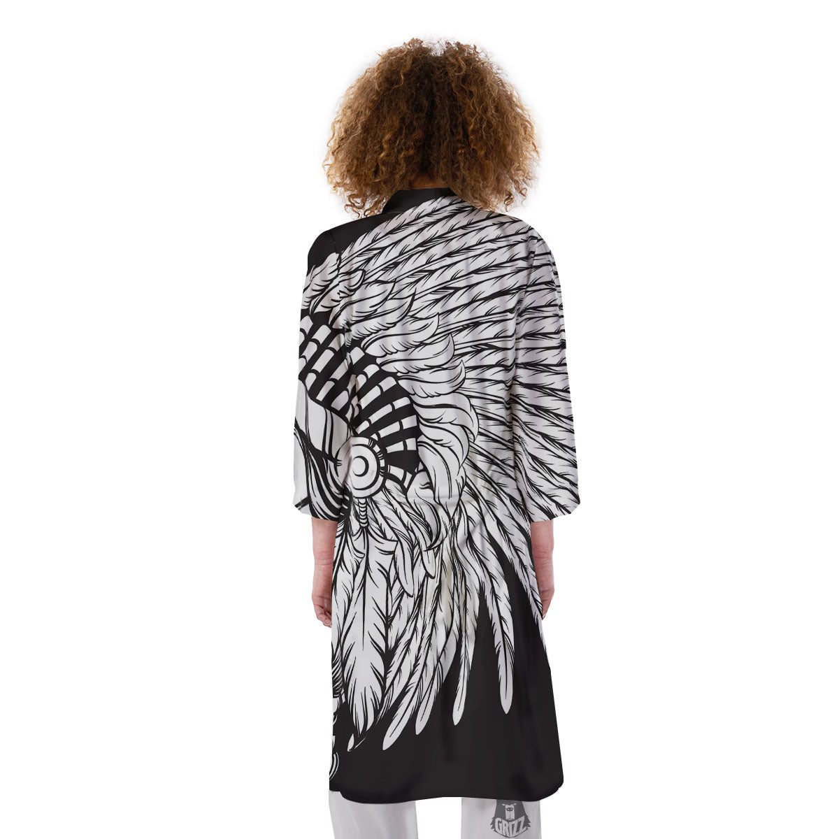 Indian Portrait Monochrome Native Print Kimono-grizzshop