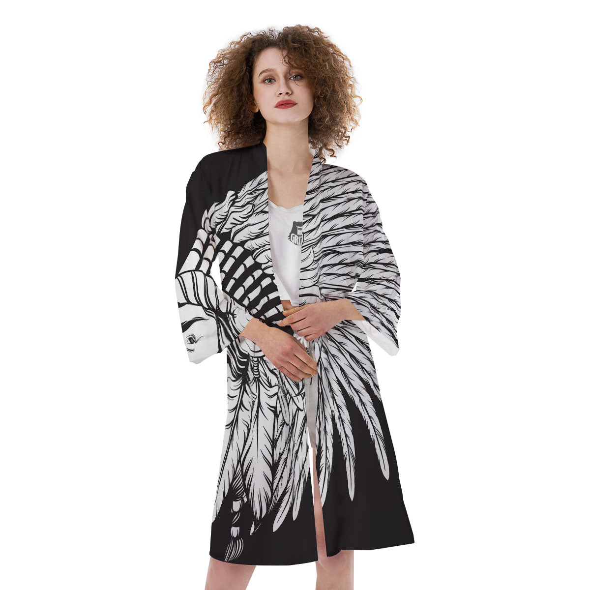 Indian Portrait Monochrome Native Print Kimono-grizzshop