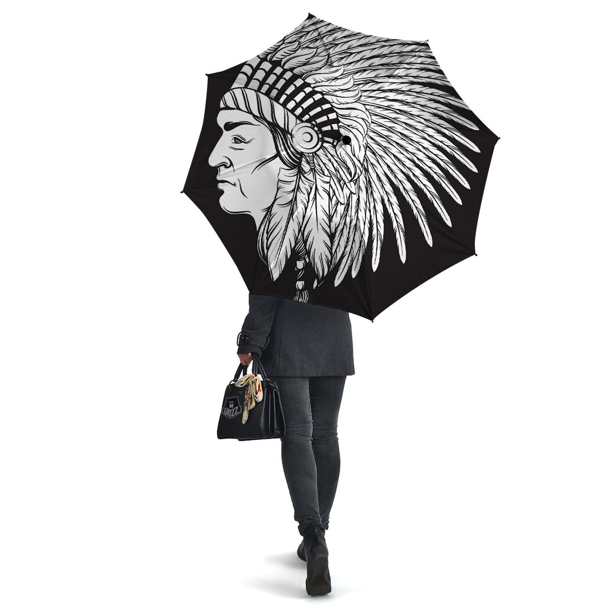 Indian Portrait Monochrome Native Print Umbrella-grizzshop