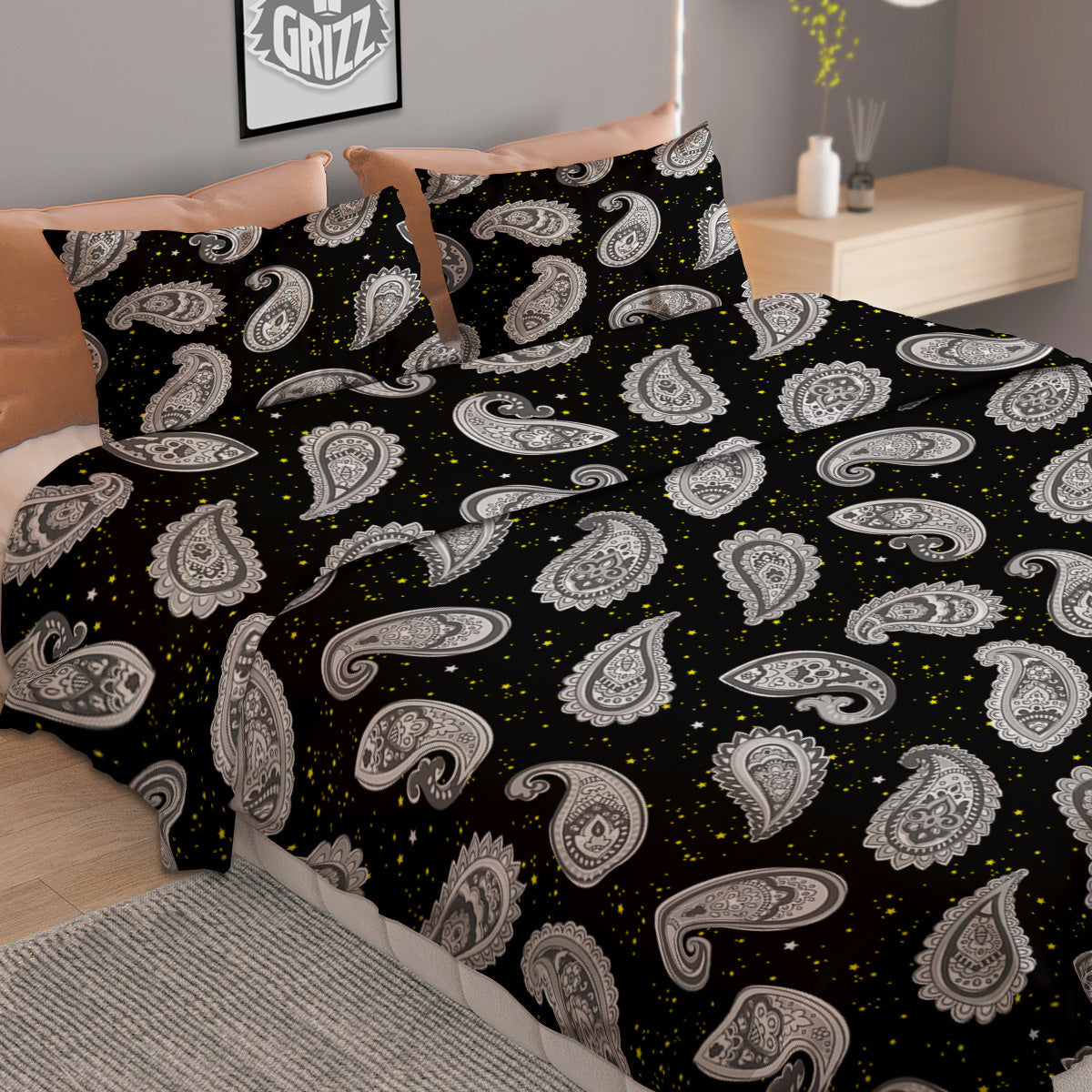 Indian Rug Tribal And Yellow Star Print Pattern Duvet Cover Bedding Set