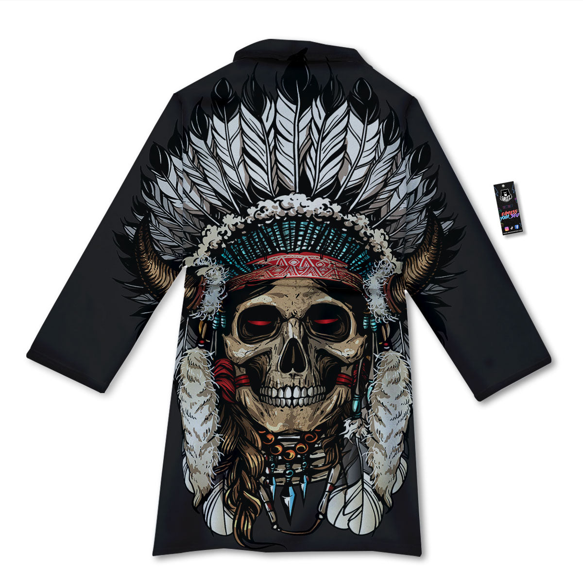 Indian Skull Native American Print Bathrobe-grizzshop