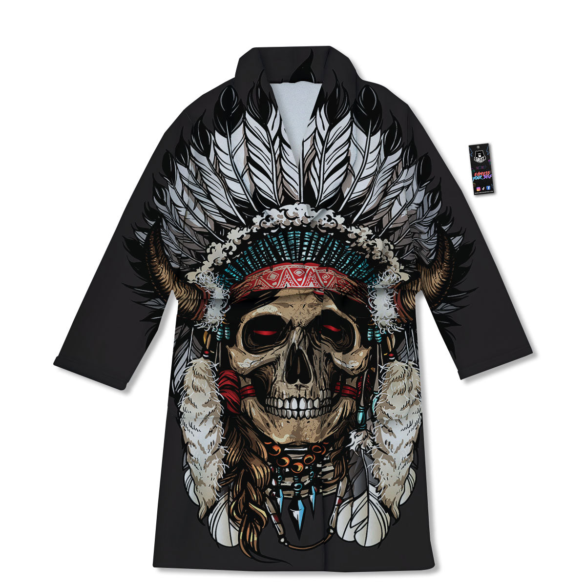 Indian Skull Native American Print Bathrobe-grizzshop