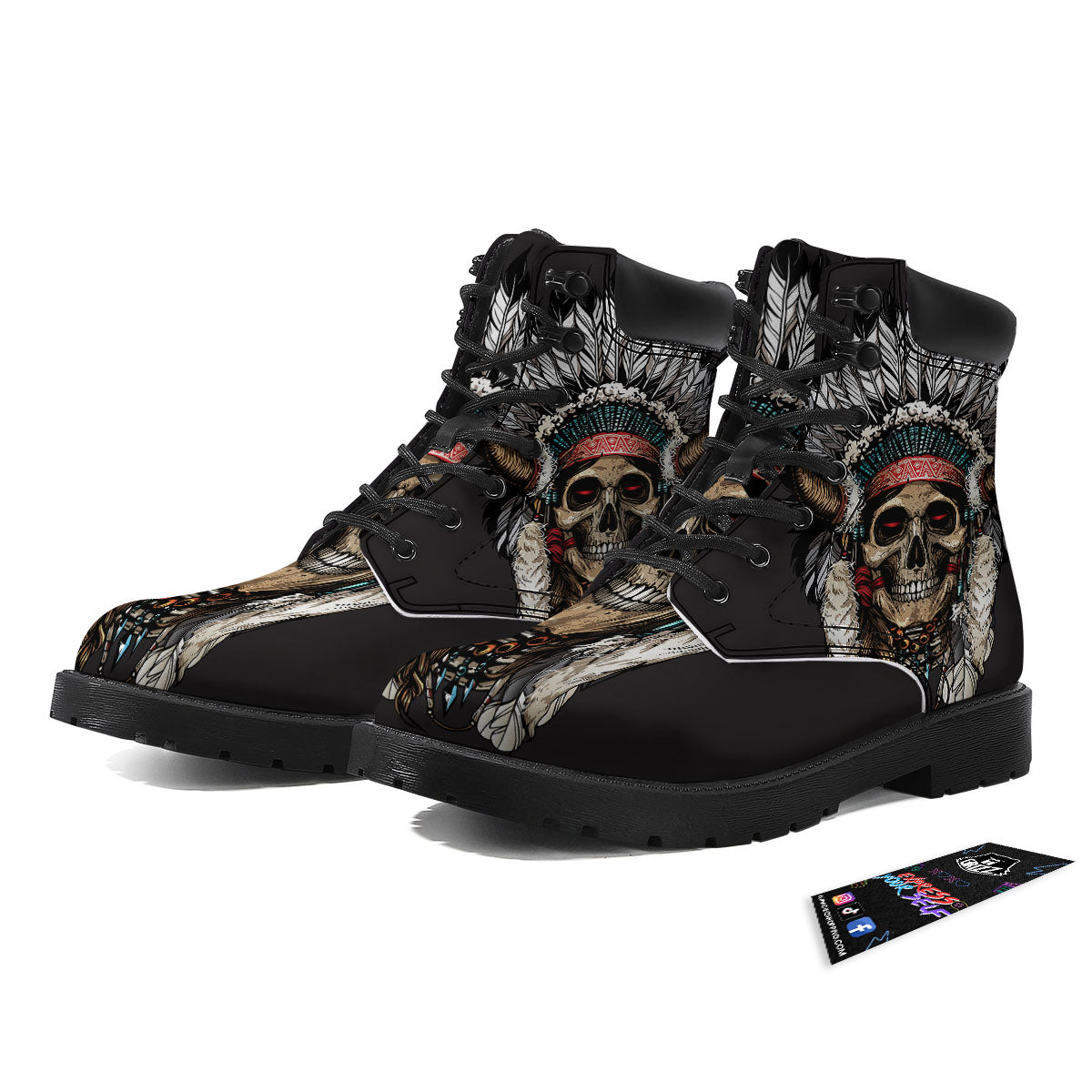 Indian Skull Native American Print Boots-grizzshop
