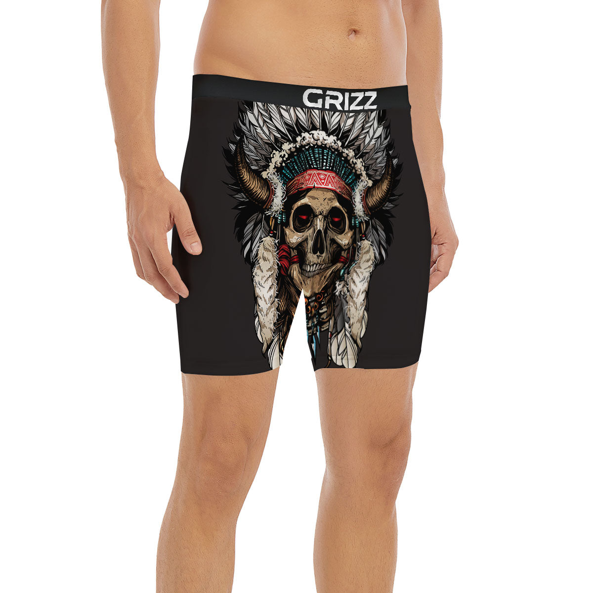 Indian Skull Native American Print Boxer Briefs-grizzshop