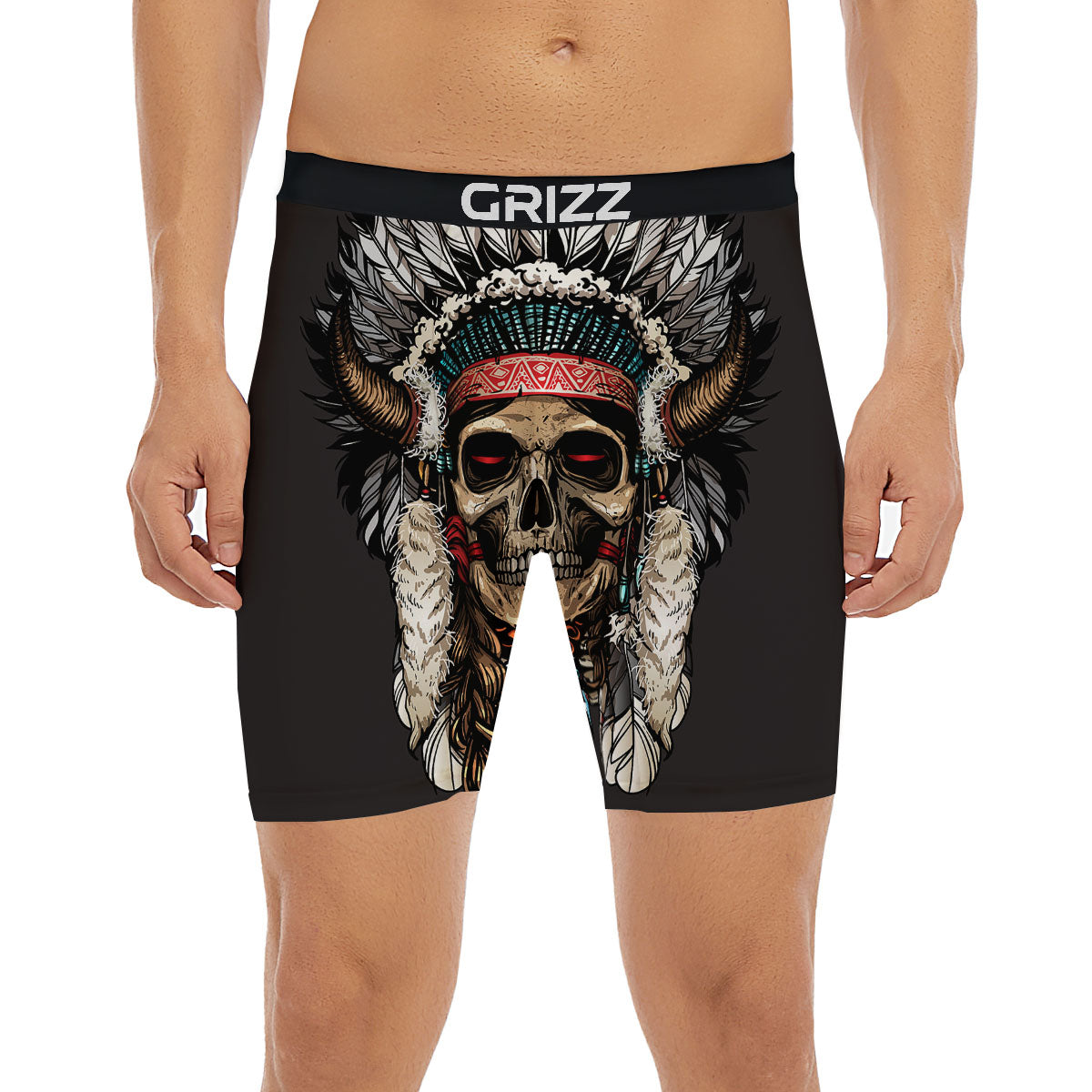 Indian Skull Native American Print Boxer Briefs-grizzshop
