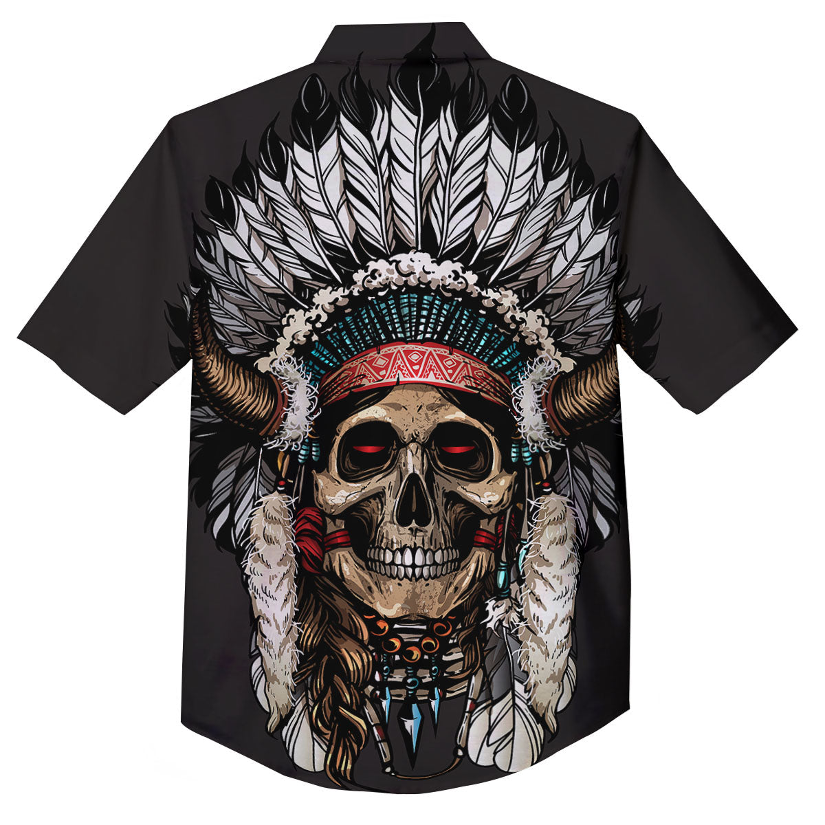 Indian Skull Native American Print Button Up Shirt-grizzshop