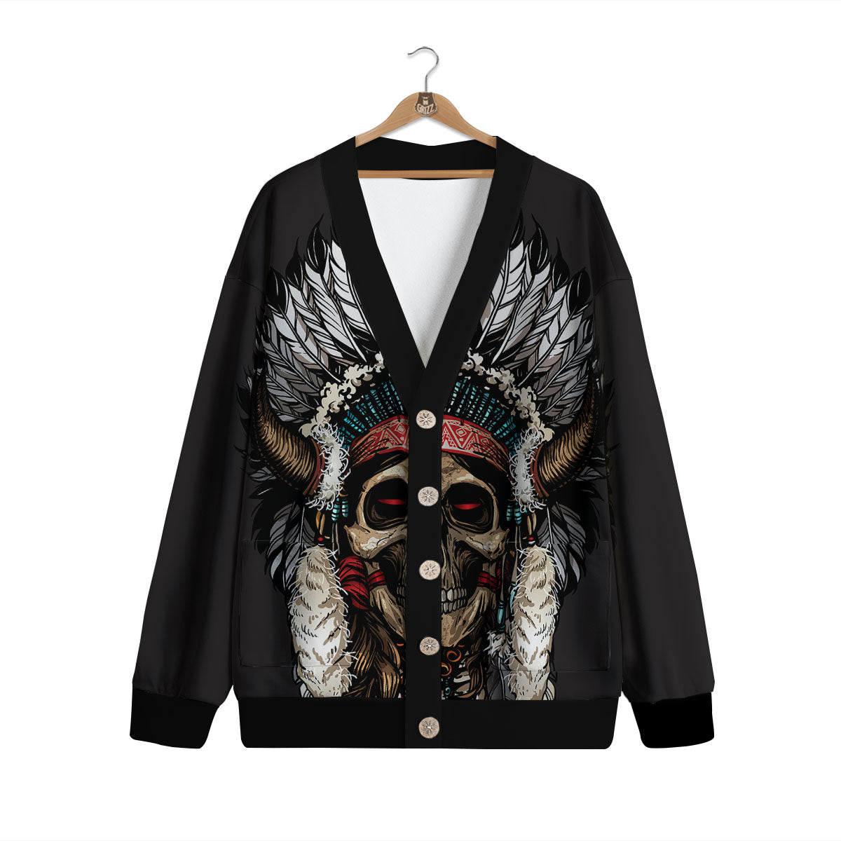 Indian Skull Native American Print Cardigan-grizzshop