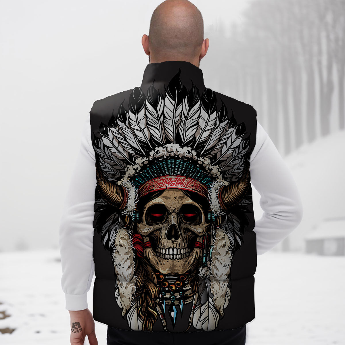 Indian Skull Native American Print Down Vest