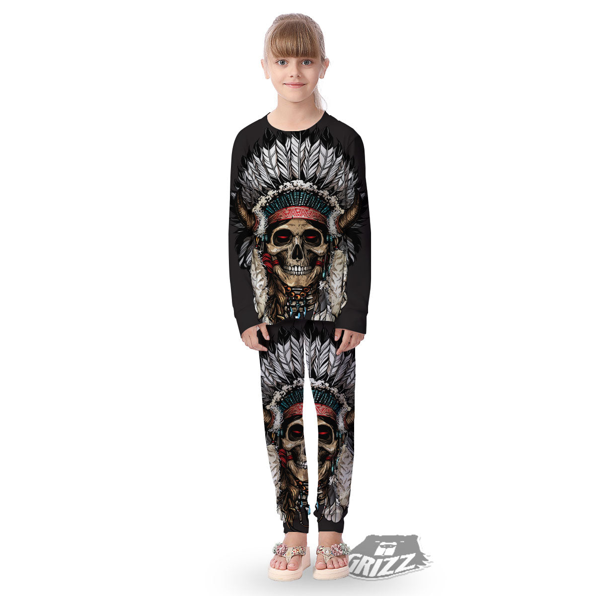 Indian Skull Native American Print Kid's Pajamas-grizzshop
