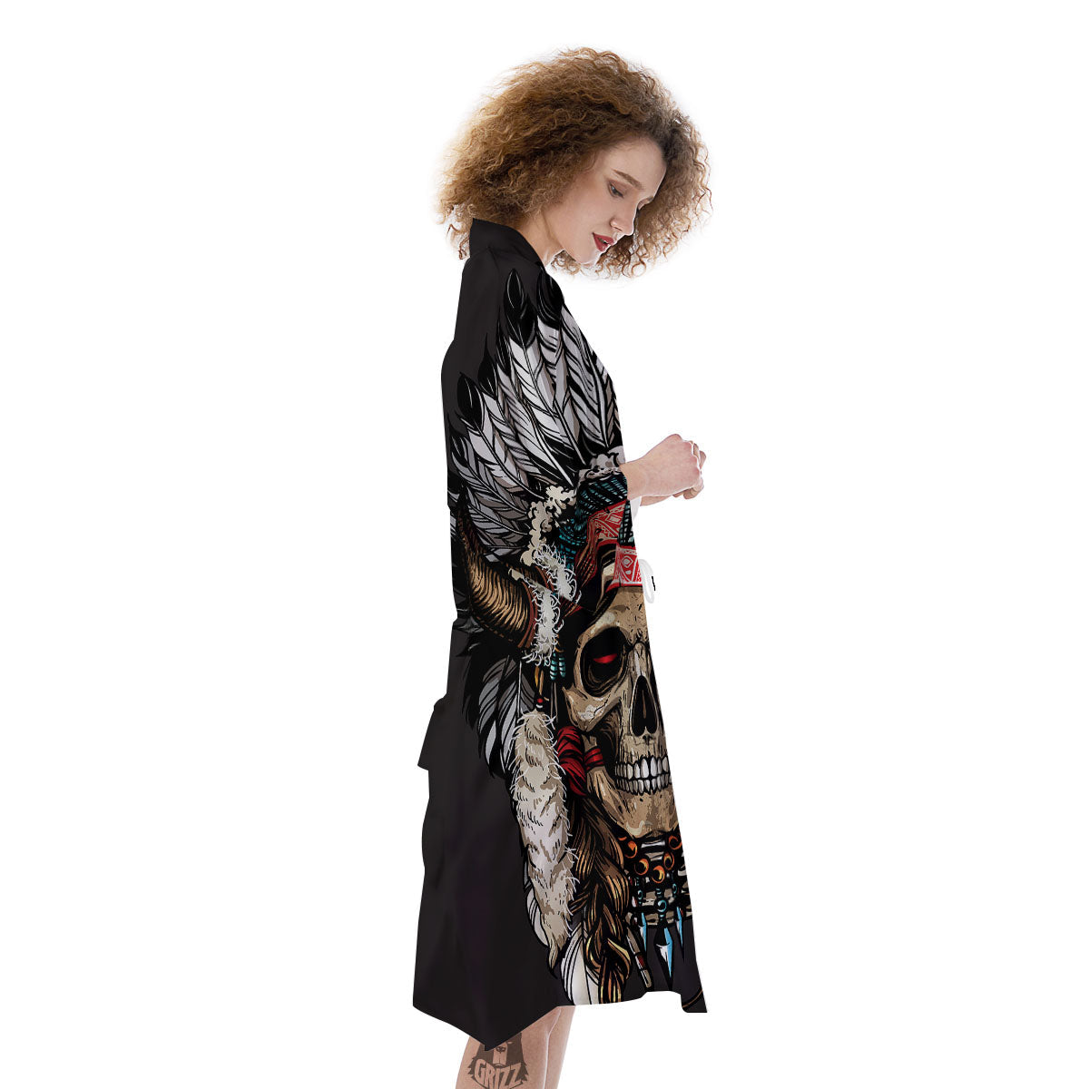 Indian Skull Native American Print Kimono-grizzshop