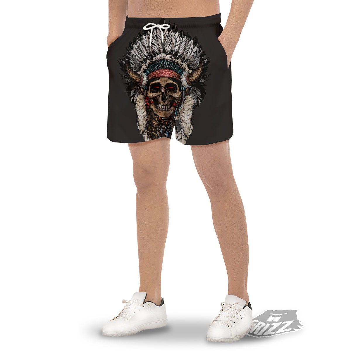 Indian Skull Native American Print Men's Gym Shorts-grizzshop