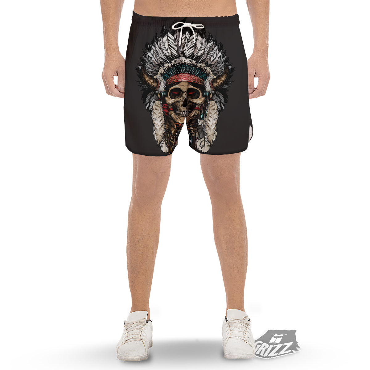 Indian Skull Native American Print Men's Gym Shorts-grizzshop