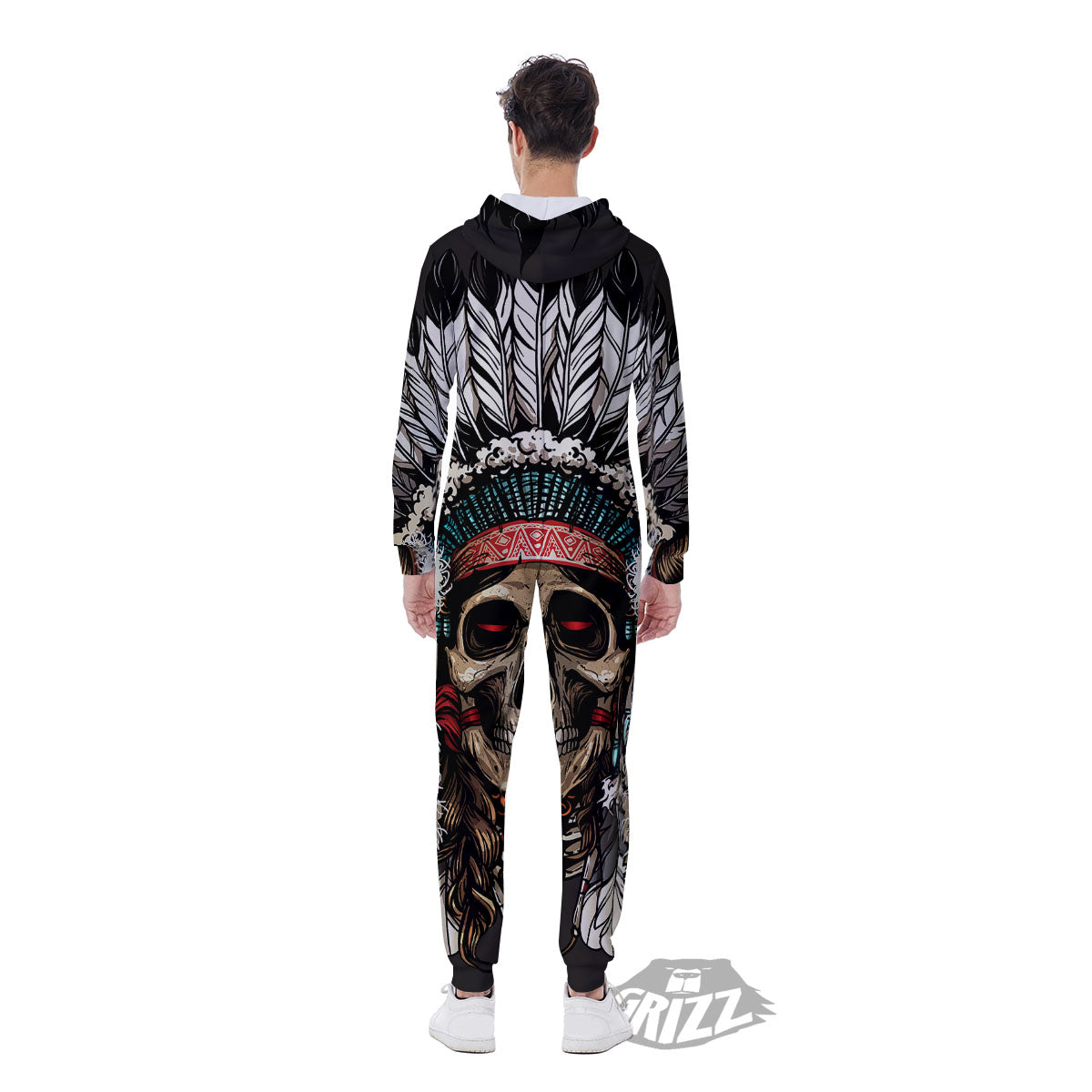 Indian Skull Native American Print Men's Jumpsuit-grizzshop