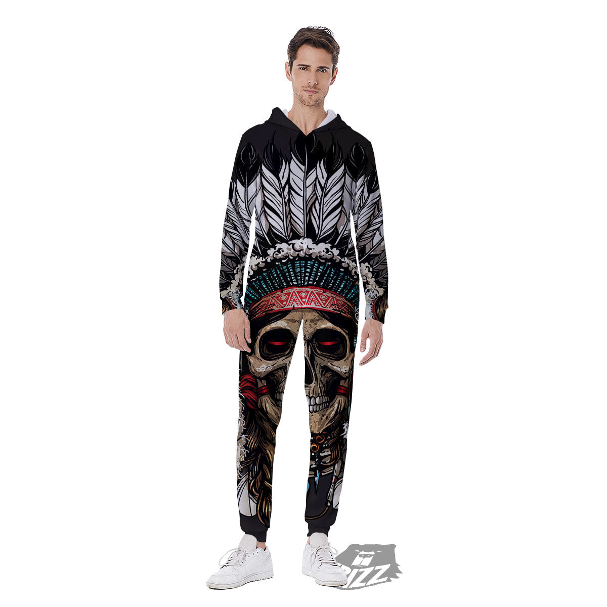 Indian Skull Native American Print Men's Jumpsuit-grizzshop