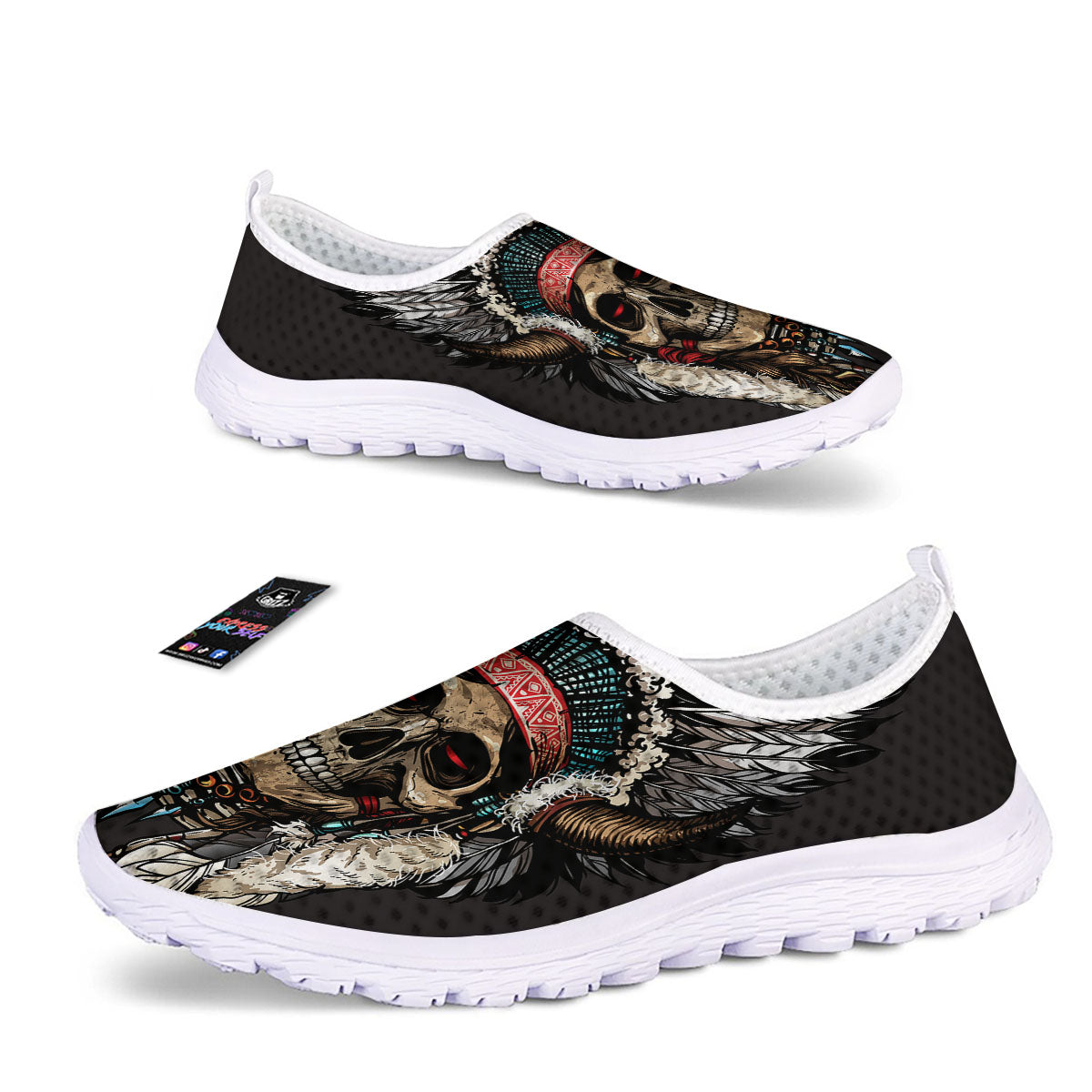 Indian Skull Native American Print Nurse Shoes-grizzshop