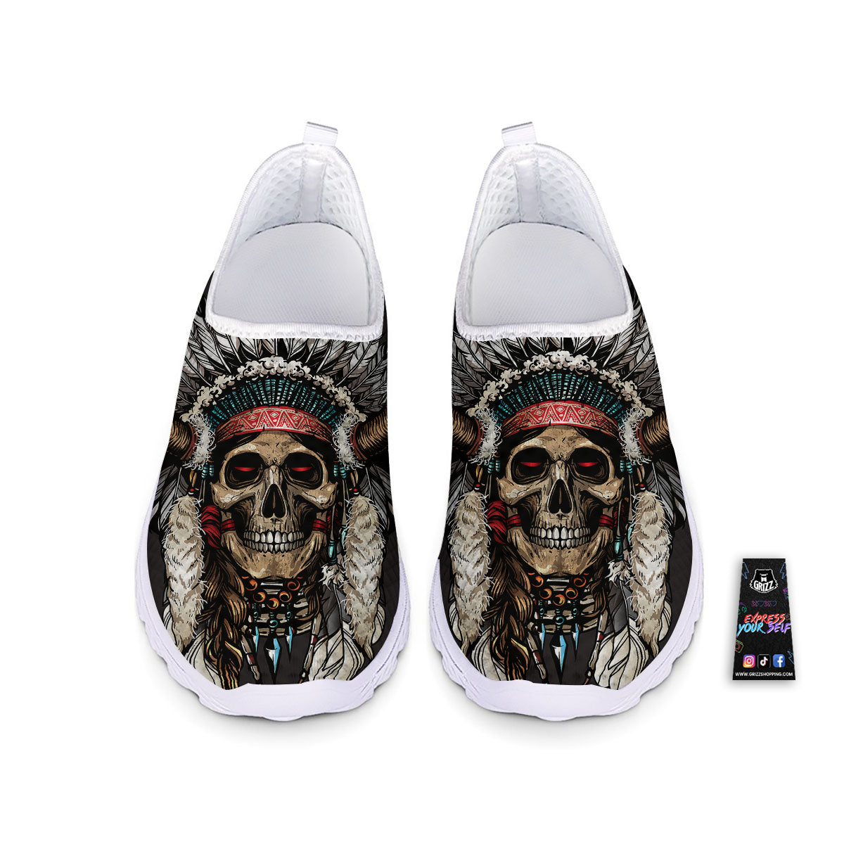Indian Skull Native American Print Nurse Shoes-grizzshop