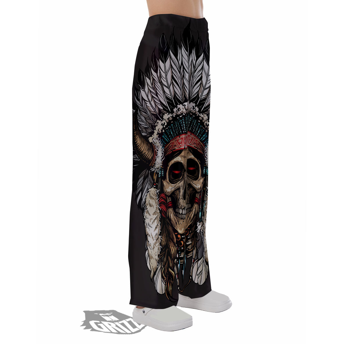 Indian Skull Native American Print Pajama Pants-grizzshop