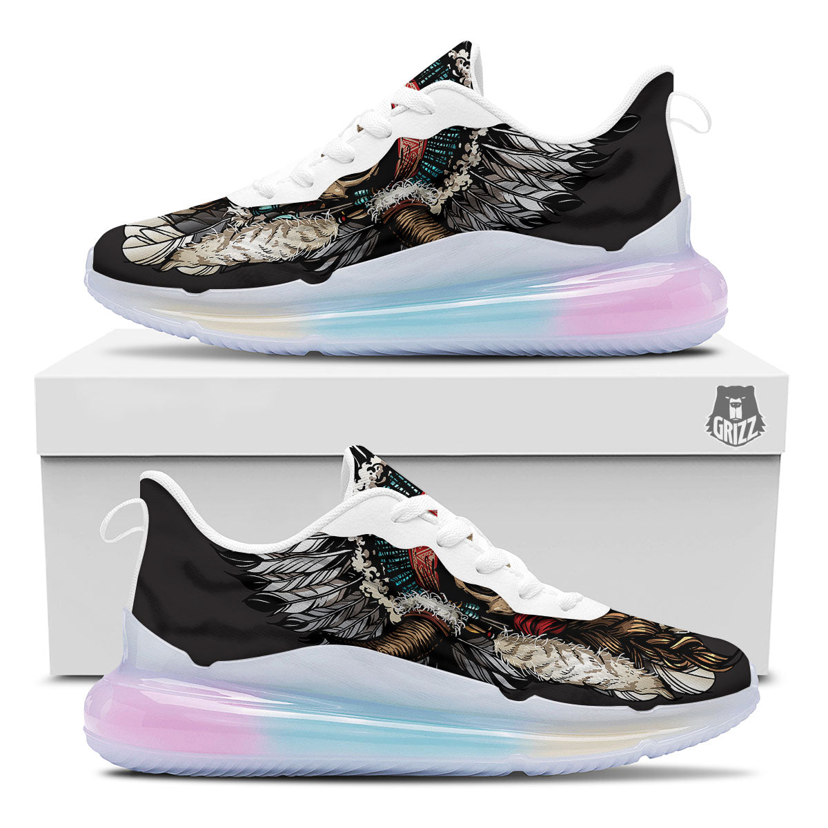Indian Skull Native American Print Running Sneakers-grizzshop