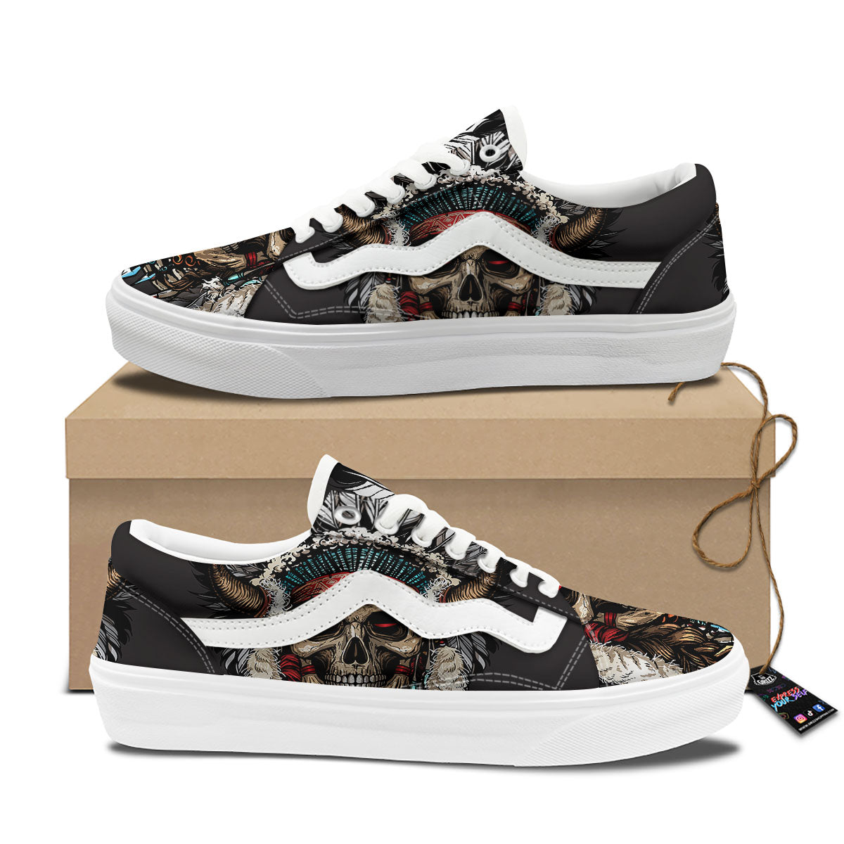 Indian Skull Native American Print Skate Shoes-grizzshop