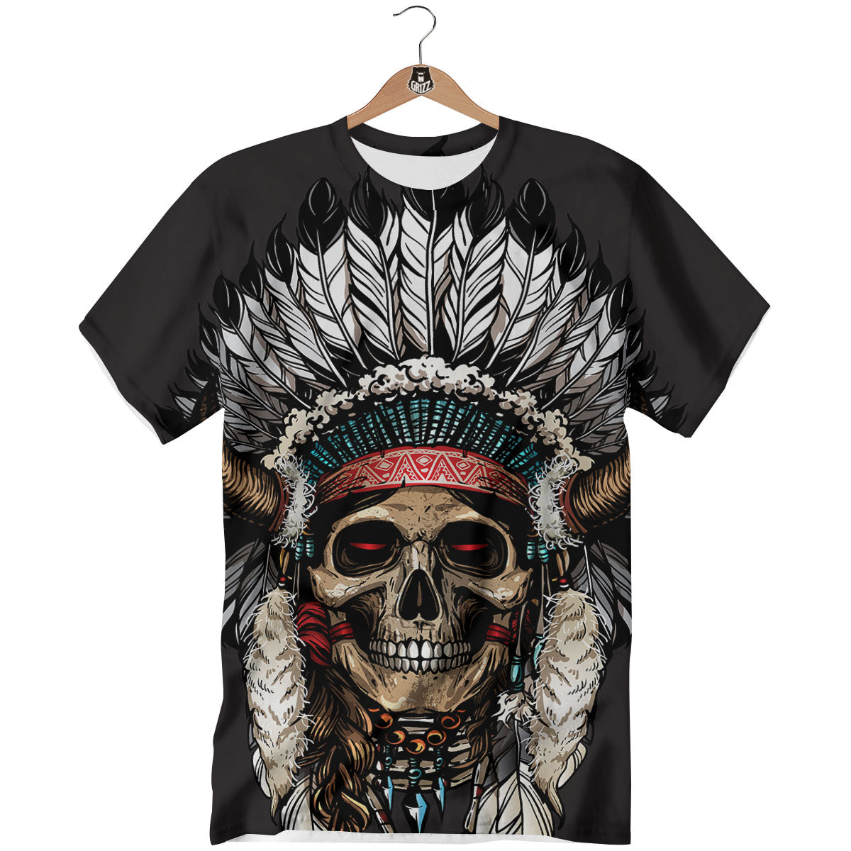 Indian Skull Native American Print T-Shirt-grizzshop