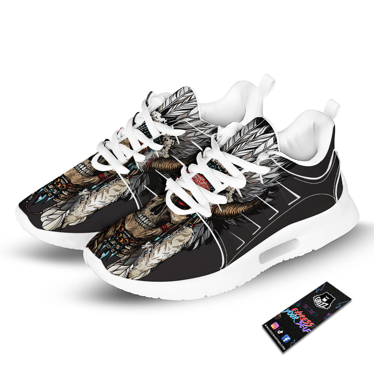 Indian Skull Native American Print Tennis Shoes-grizzshop