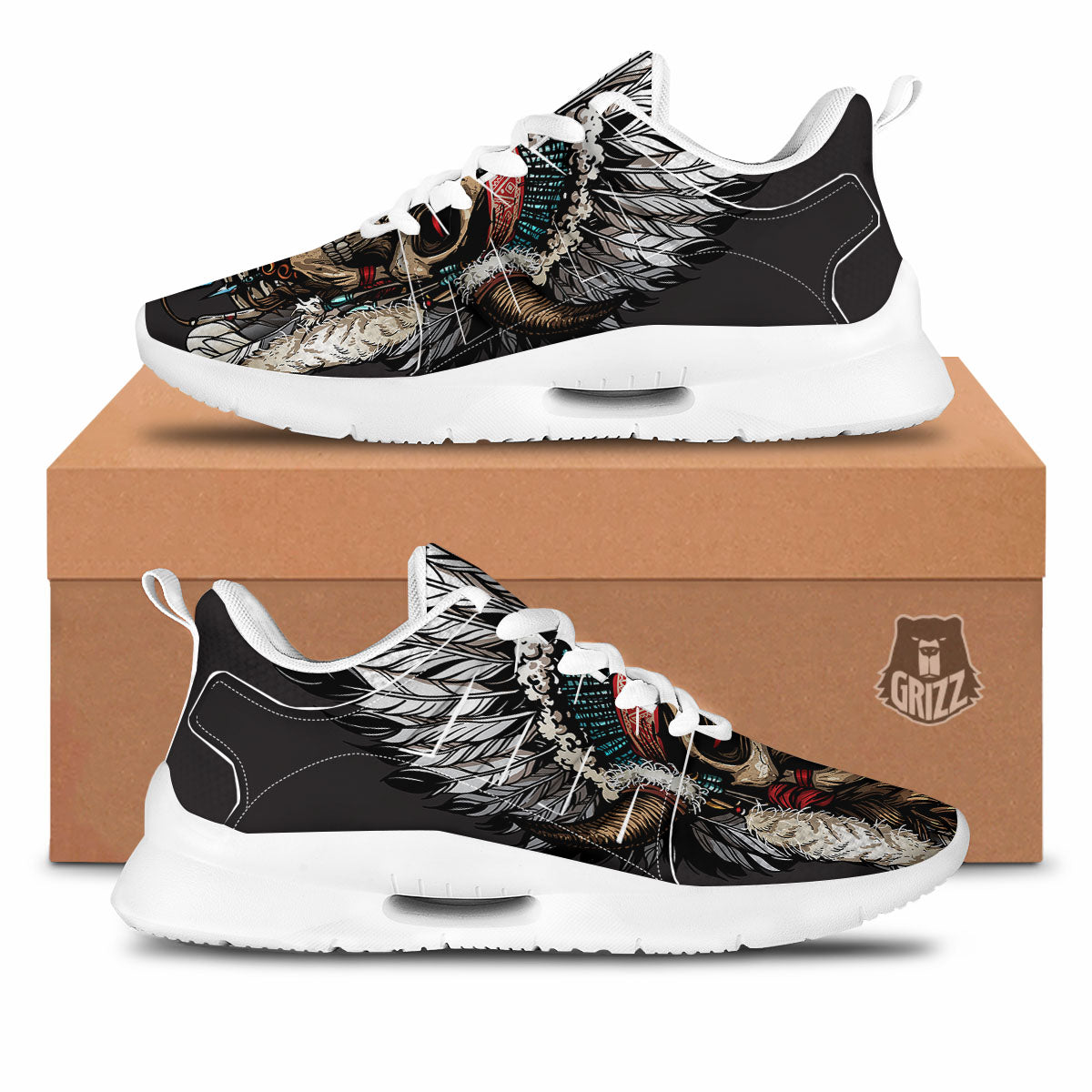 Indian Skull Native American Print Tennis Shoes-grizzshop