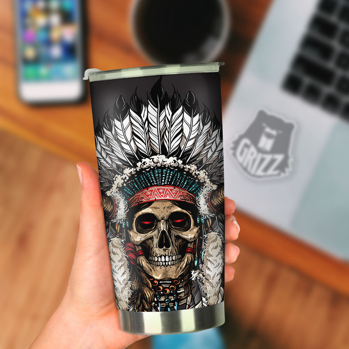 Indian Skull Native American Print Tumbler-grizzshop
