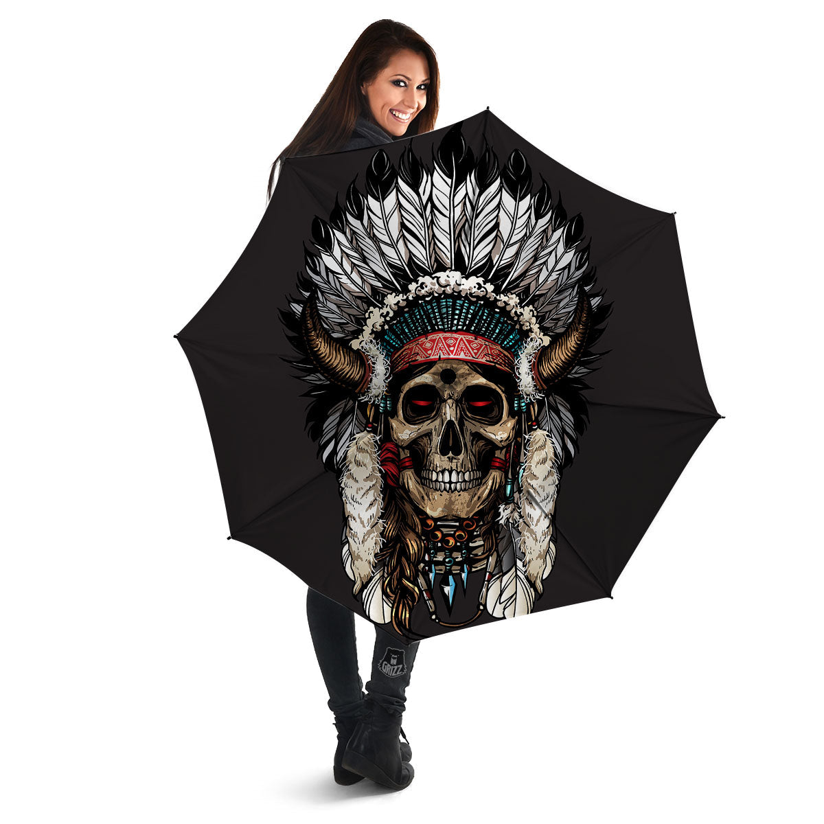 Indian Skull Native American Print Umbrella-grizzshop