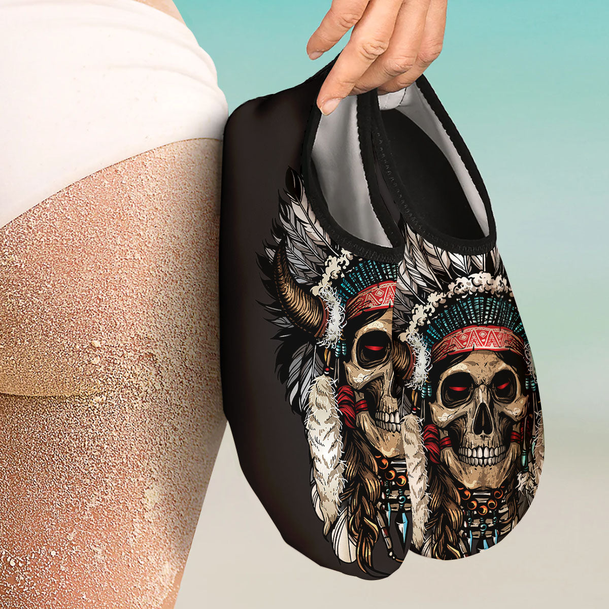 Indian Skull Native American Print Water Shoes-grizzshop