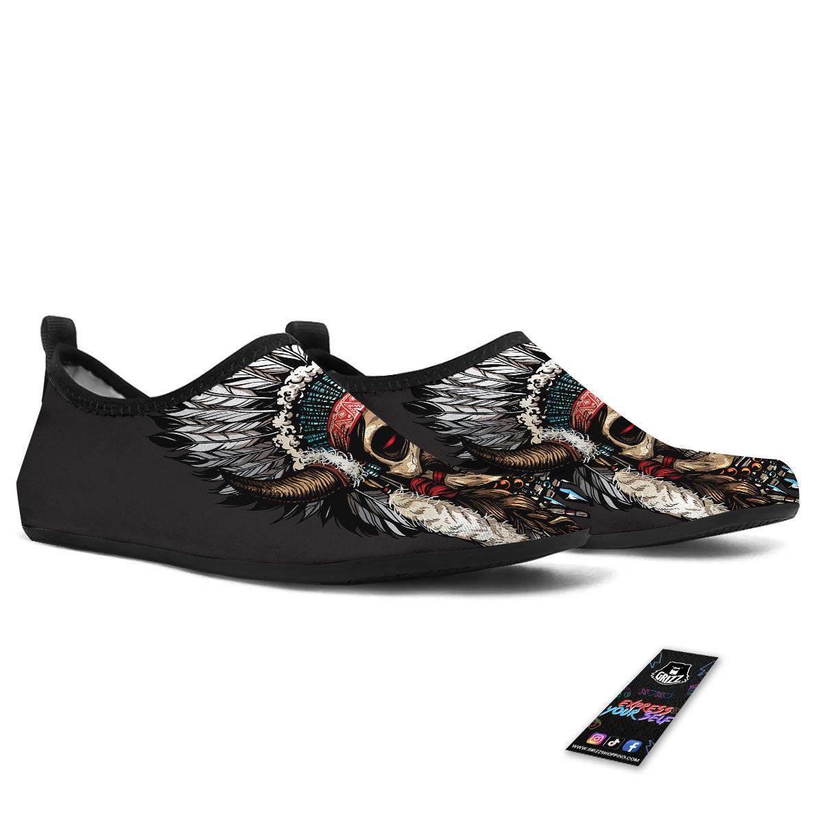 Indian Skull Native American Print Water Shoes-grizzshop