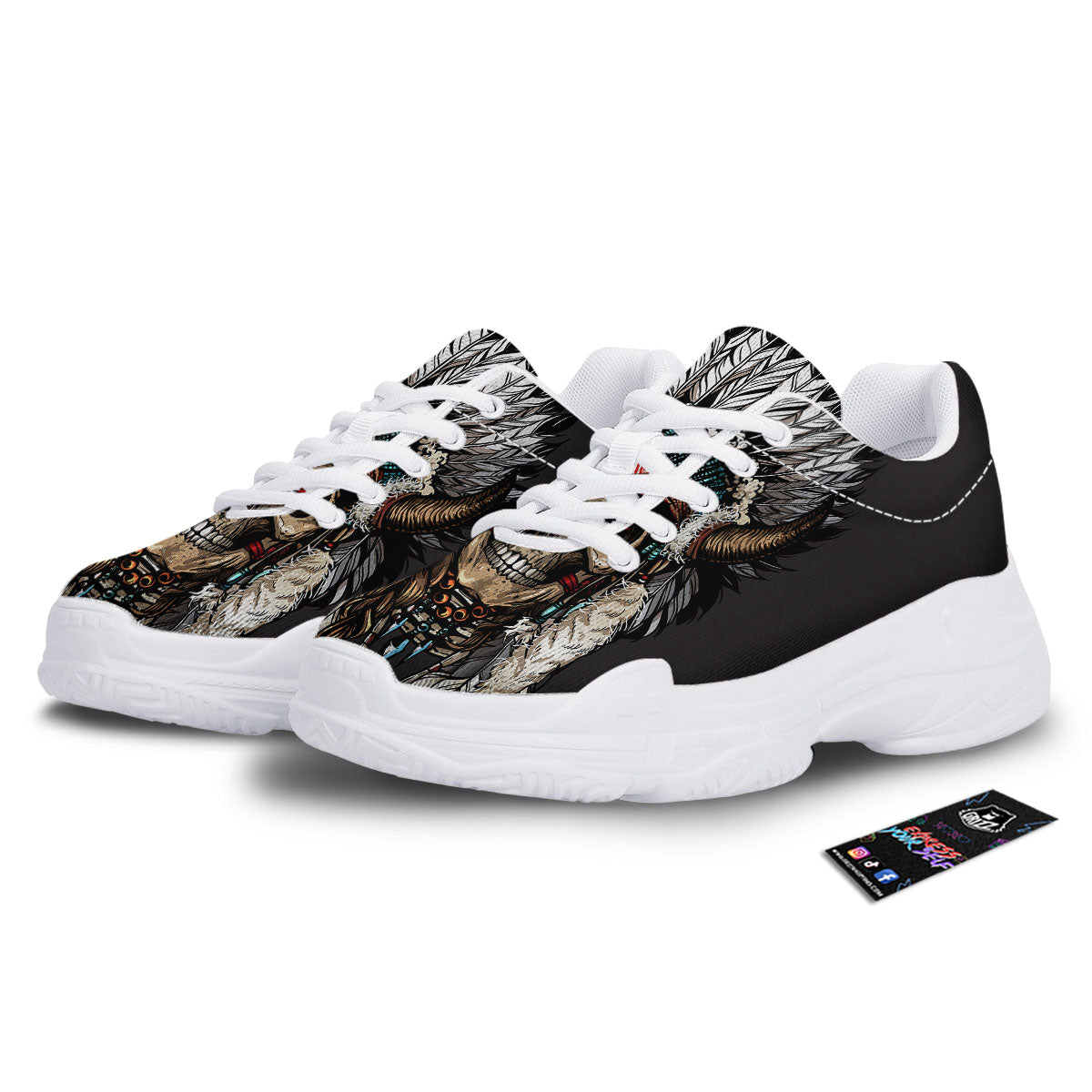 Indian Skull Native American Print White Chunky Shoes-grizzshop