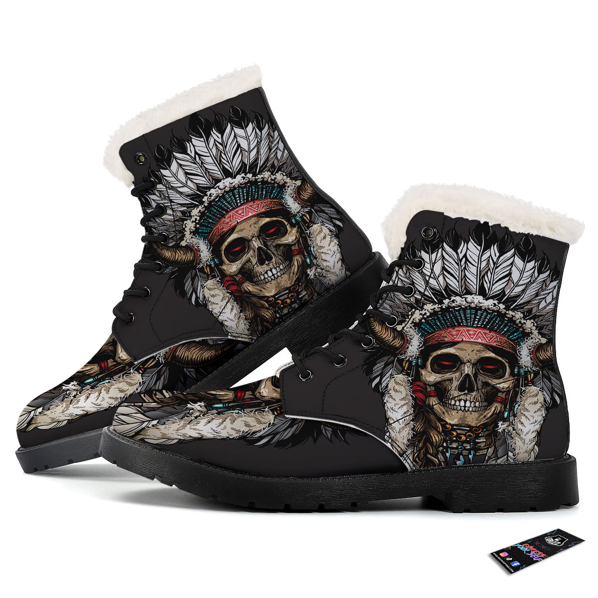 Indian Skull Native American Print Winter Boots-grizzshop