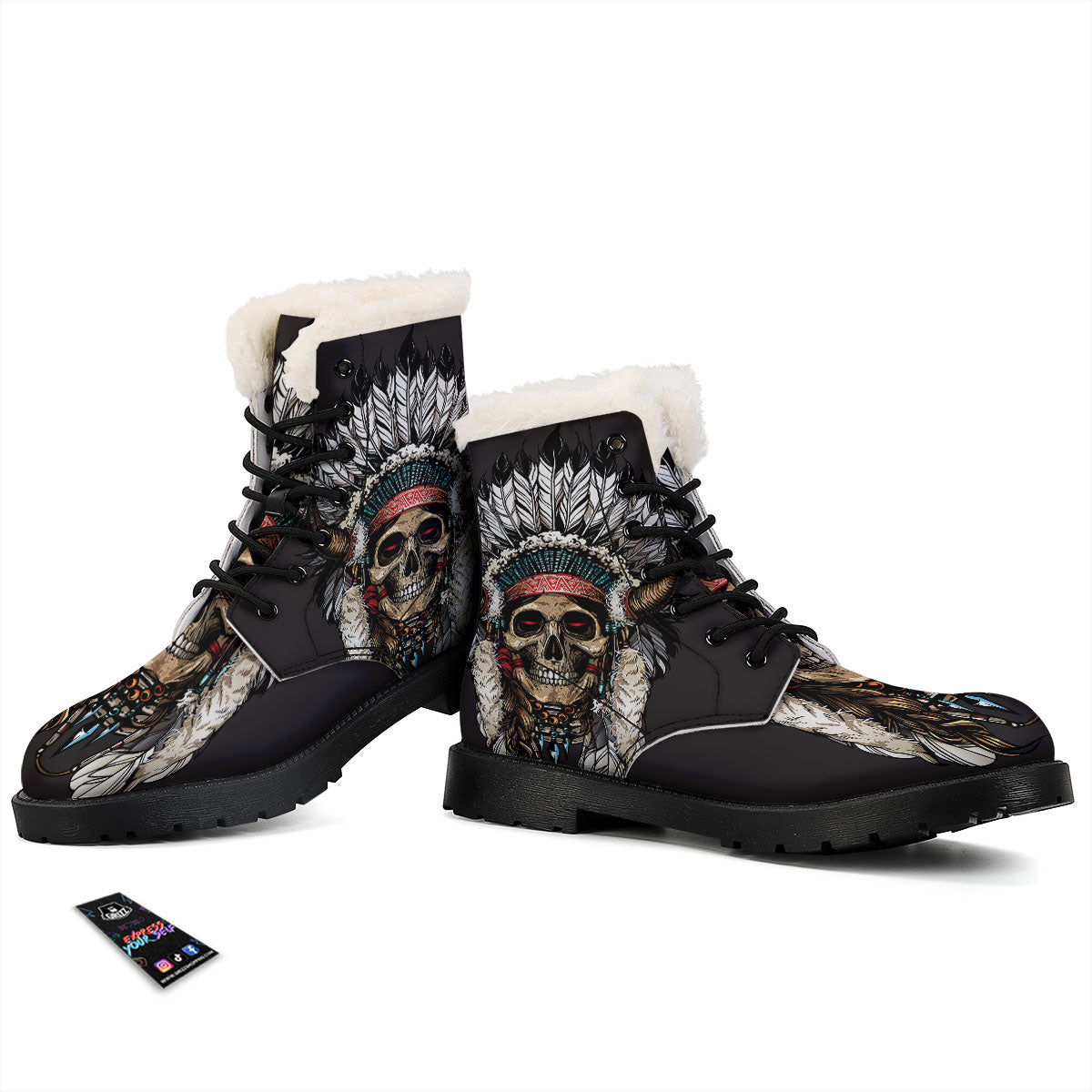 Indian Skull Native American Print Winter Boots-grizzshop