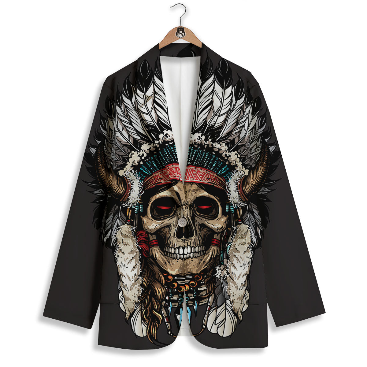 Indian Skull Native American Print Women's Blazer-grizzshop