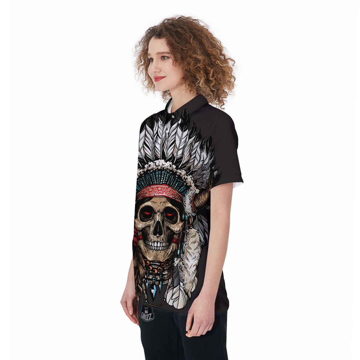 Indian Skull Native American Print Women's Golf Shirts-grizzshop