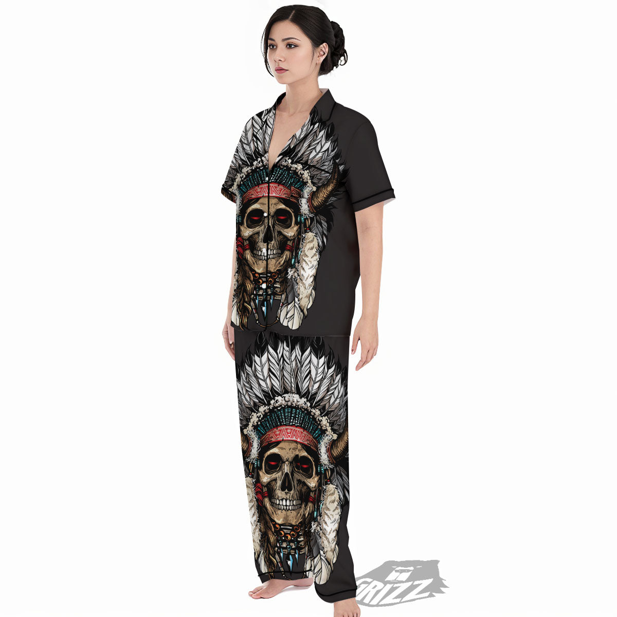 Indian Skull Native American Print Women's Pajamas Set-grizzshop