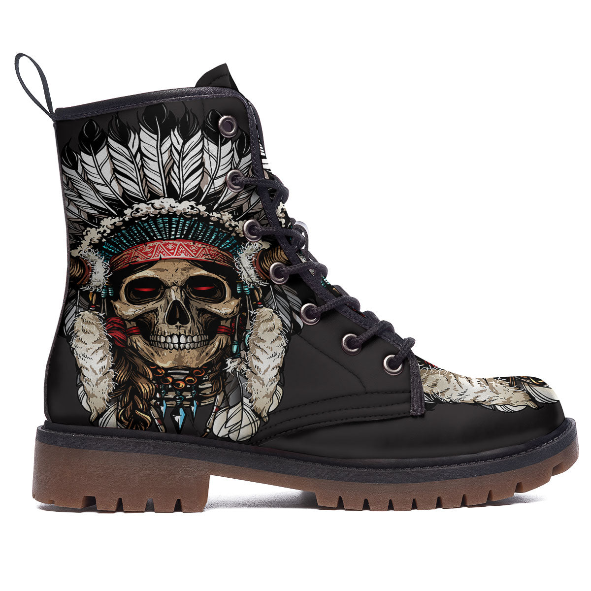 Indian Skull Native American Print Work Boots-grizzshop