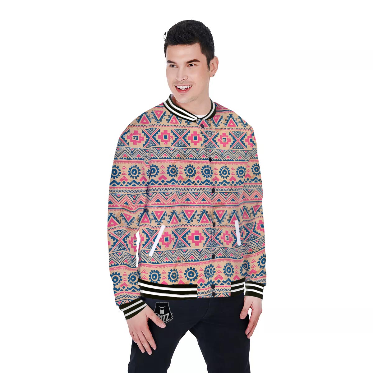 Indian Tribal Native Print Pattern Baseball Jacket-grizzshop