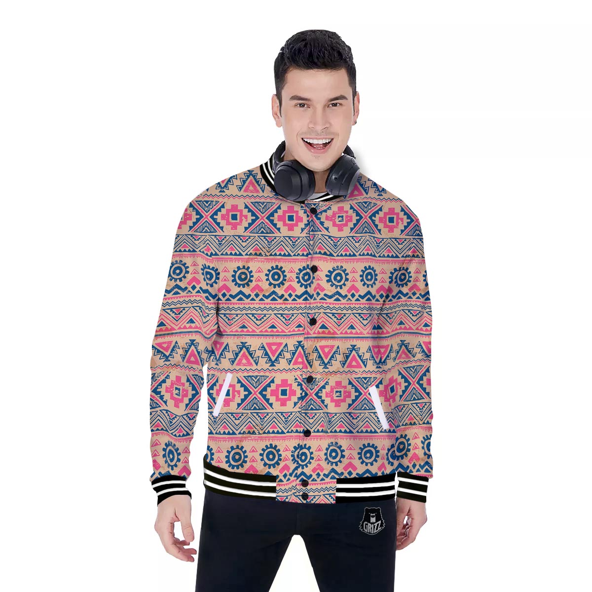 Indian Tribal Native Print Pattern Baseball Jacket-grizzshop