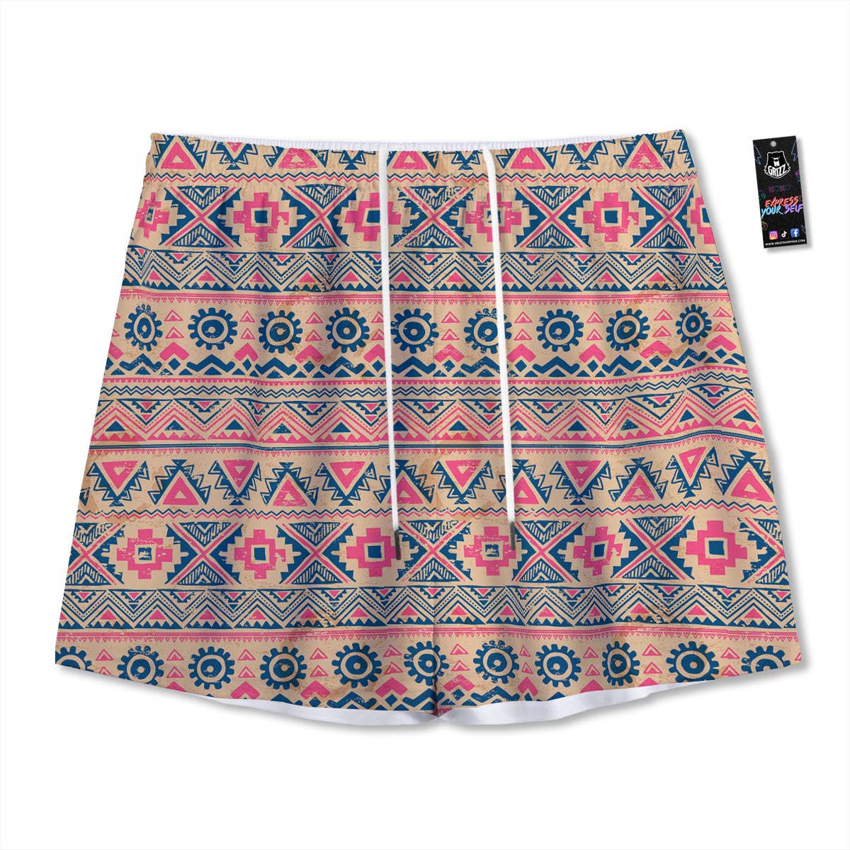 Indian Tribal Native Print Pattern Mesh Shorts