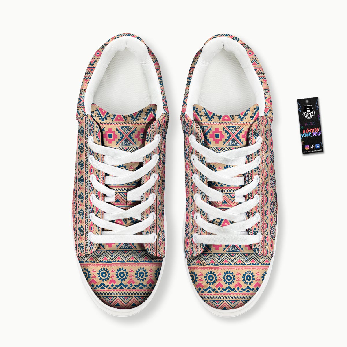 Indian Tribal Native Print Pattern Platform Shoes-grizzshop