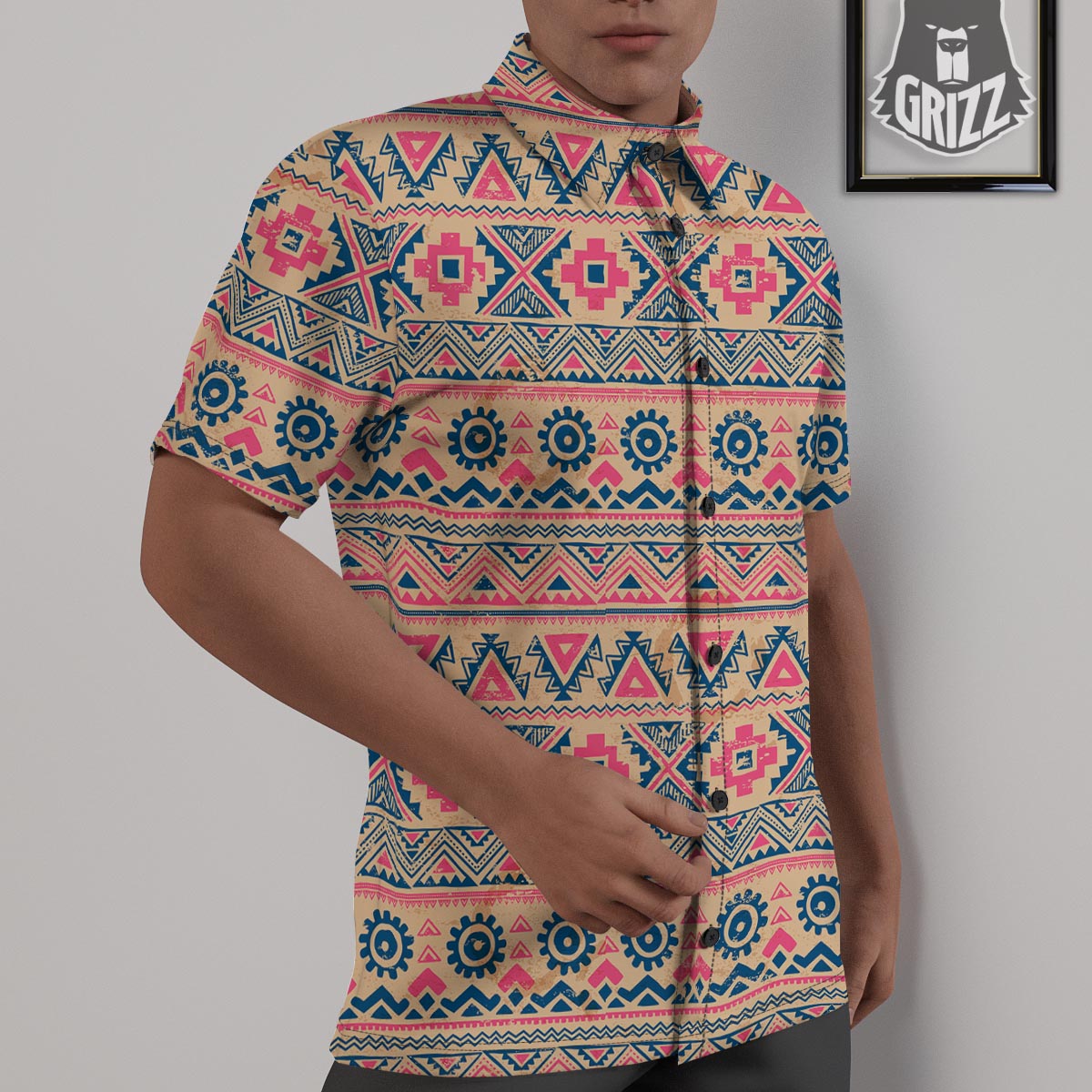 Indian Tribal Native Print Pattern Untucked Shirts-grizzshop