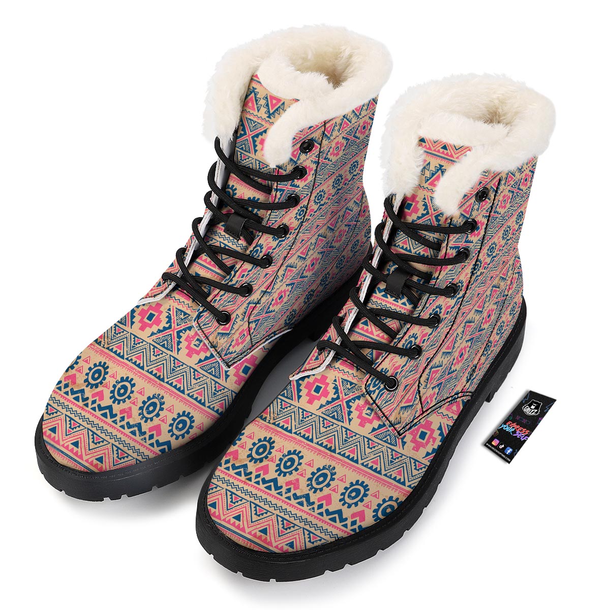 Indian Tribal Native Print Pattern Winter Boots-grizzshop