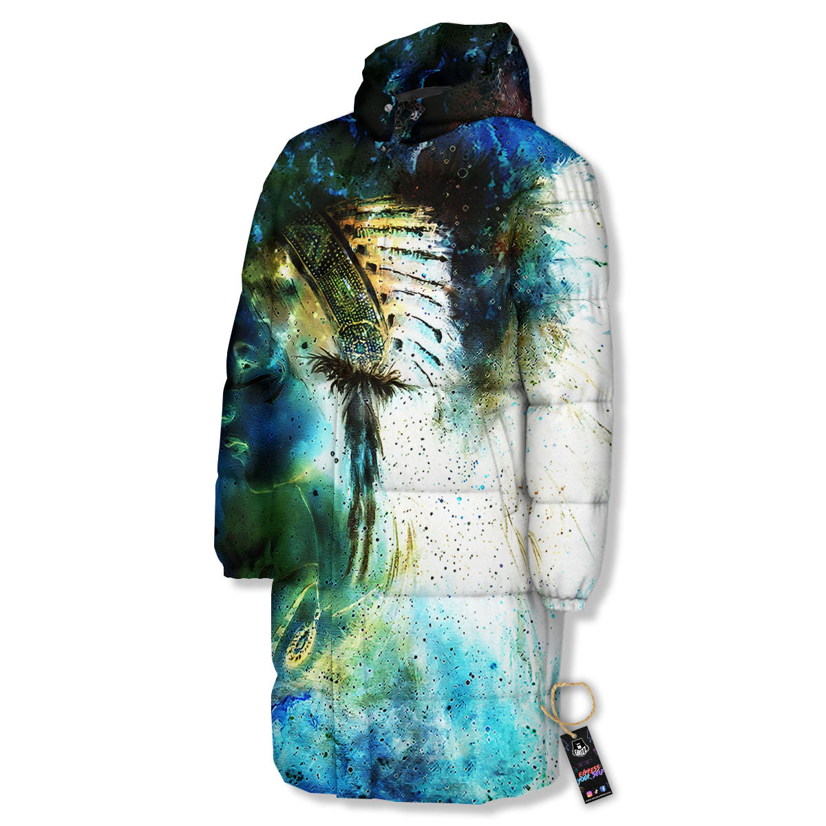 Indian Woman Galaxy Native Long Down Jacket-grizzshop