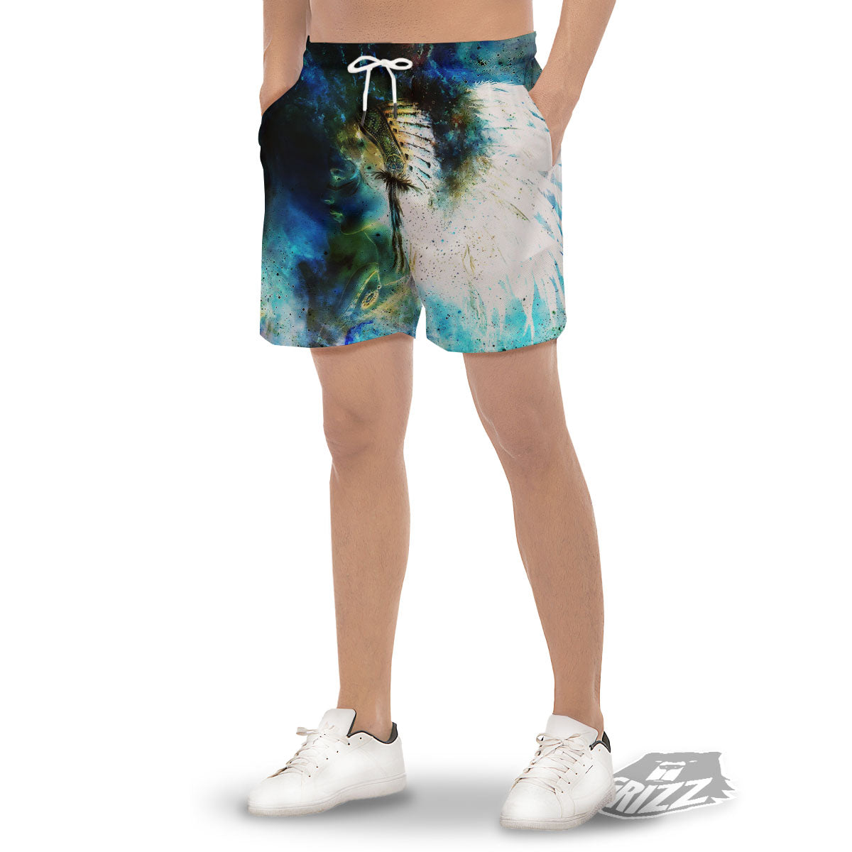Indian Woman Galaxy Native Men's Gym Shorts-grizzshop